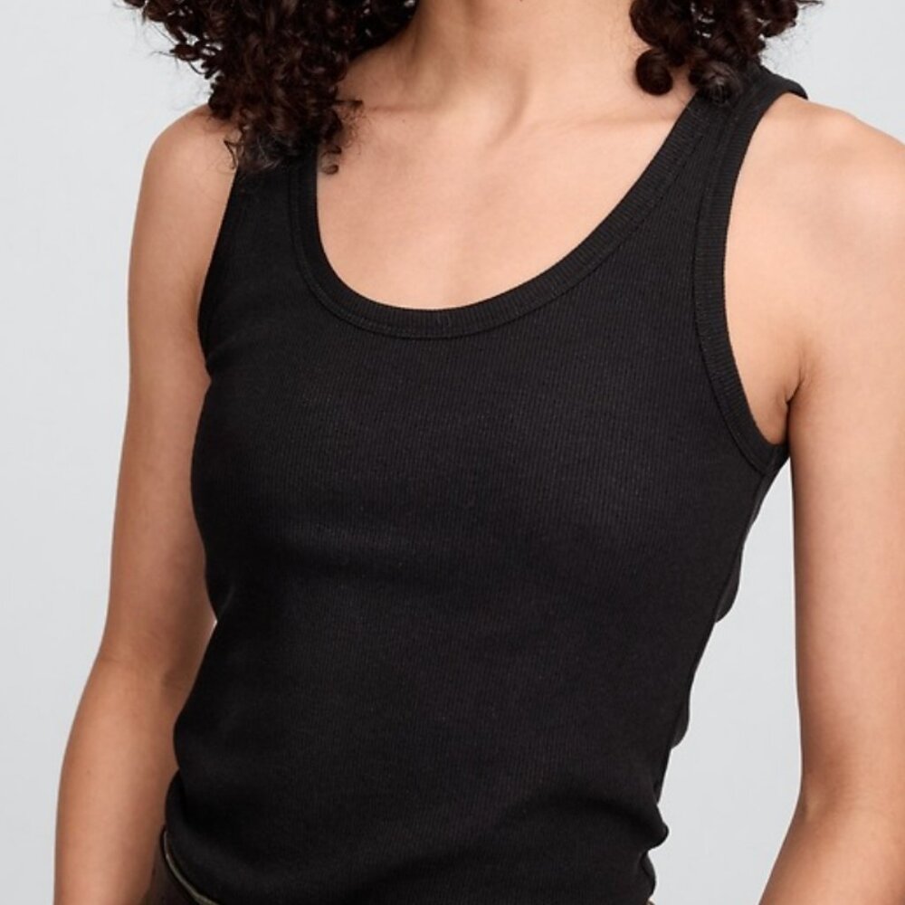 GAP Factory Women's Ribbed Scoopneck Tank Top, Black, XL, EUC